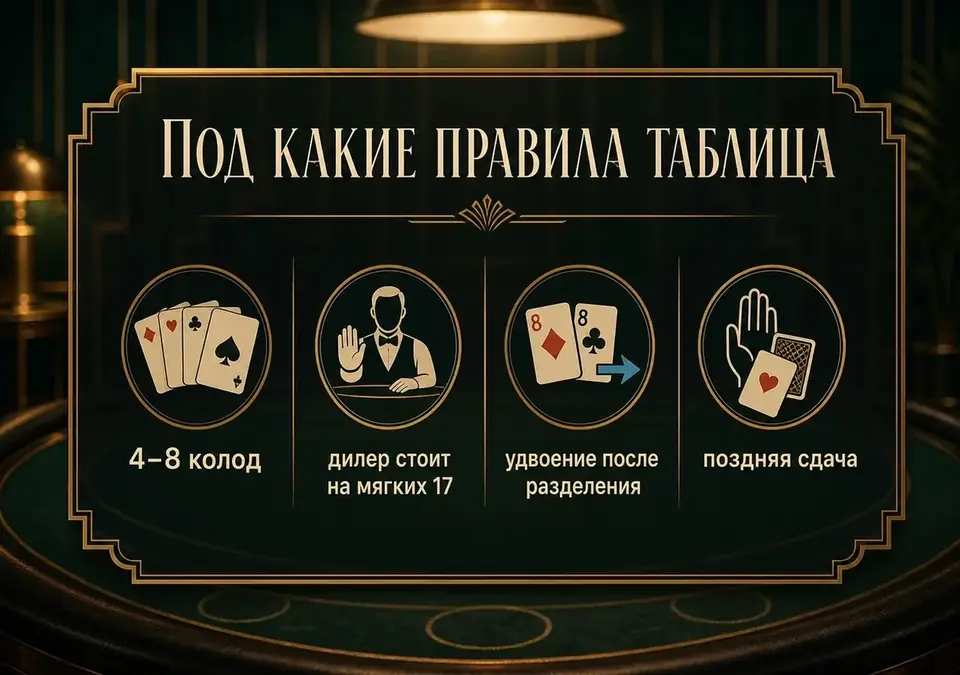 Инфографика: для каких правил стола рассчитана базовая стратегия: таблица