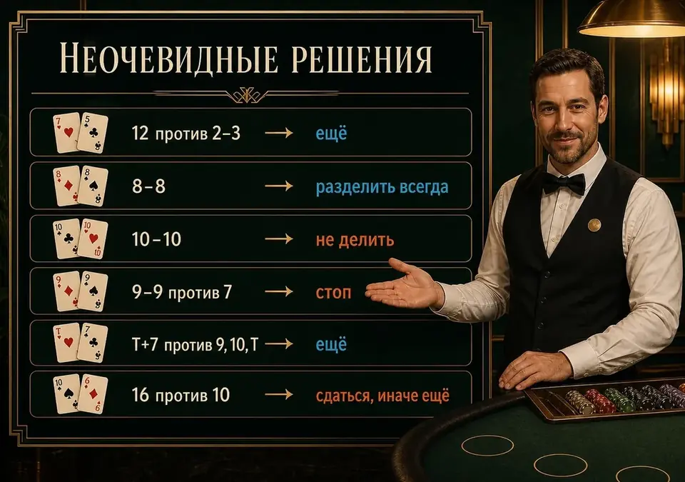 Инфографика: ходы базовой стратегии, которые противоречат интуиции