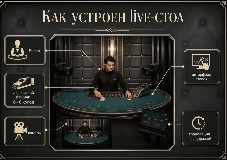 Инфографика: из чего состоит стол live-блэкджека и как он работает