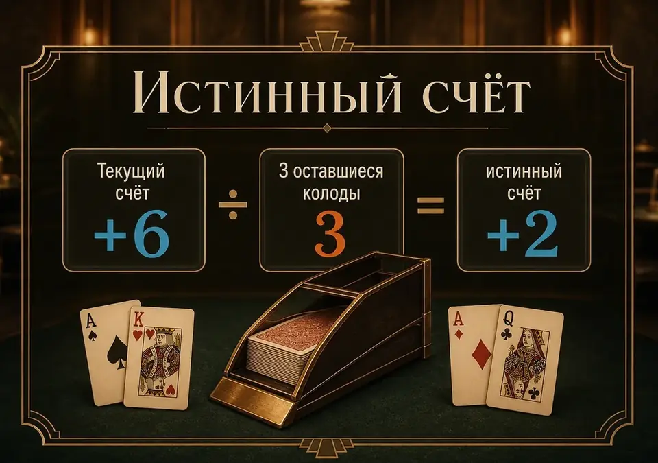Инфографика о переводе текущего счёта в истинный с учётом оставшихся колод