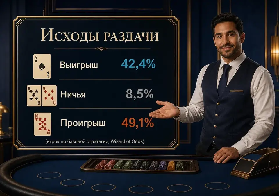 Инфографика о том, чем заканчиваются раздачи: победой, ничьей или поражением