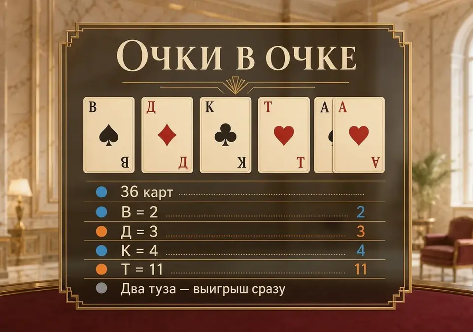 Инфографика о том, сколько очков дают туз и картинки в игре в очко