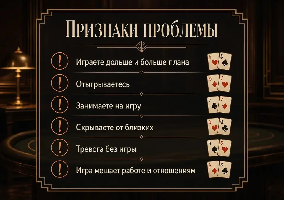 Инфографика с признаками того, что азартная игра начинает выходить из-под контроля